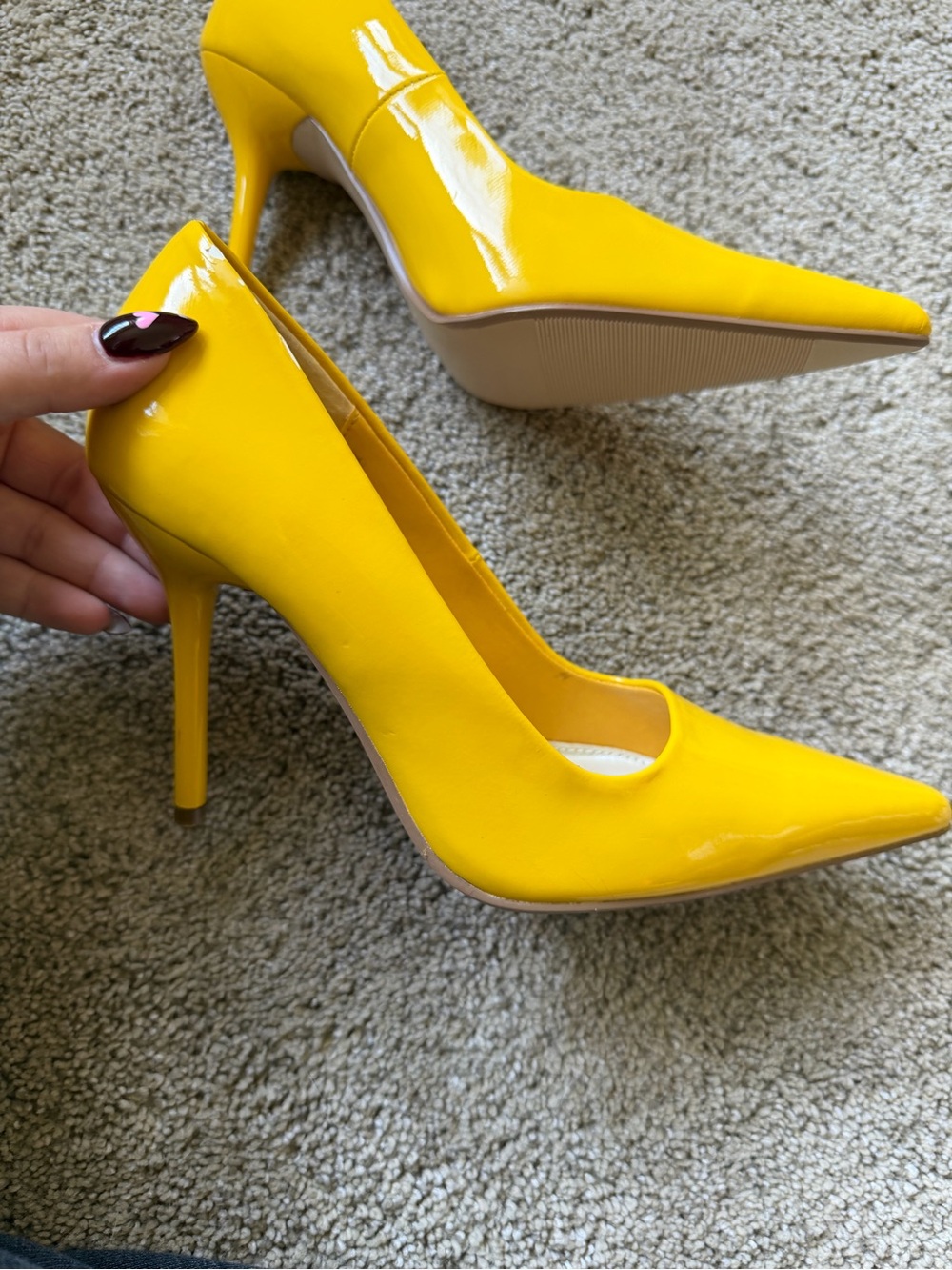 Yellow Patent Pointed-Toe Stiletto Pumps - Women's